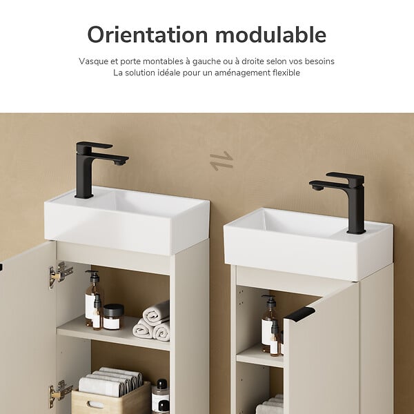 EMKE - EMKE Meuble de Salle de Bain Suspendu avec Lave-mains 41,5 x 22,5 x 64,5 cm, Réversible, Soft-Close, Gris Cachemire - large