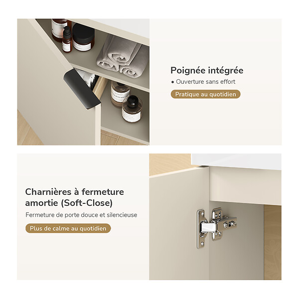EMKE - EMKE Meuble de Salle de Bain Suspendu avec Lave-mains 41,5 x 22,5 x 64,5 cm, Réversible, Soft-Close, Gris Cachemire - large