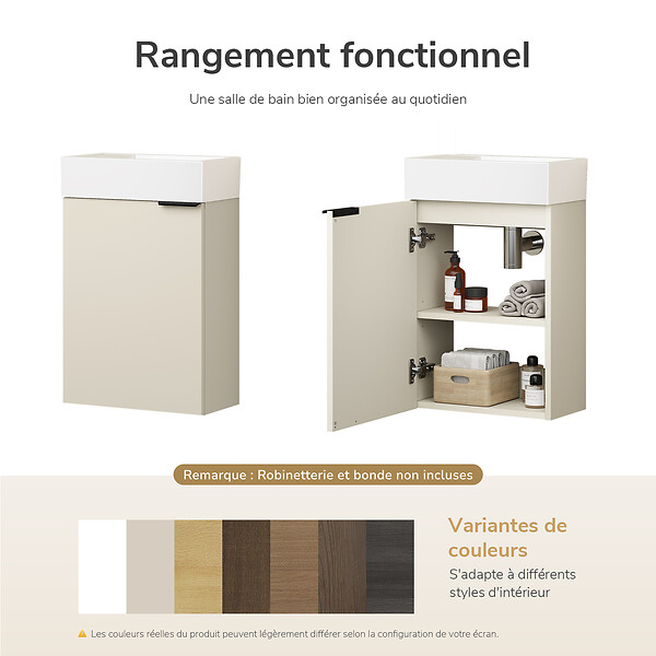 EMKE - EMKE Meuble de Salle de Bain Suspendu avec Lave-mains 41,5 x 22,5 x 64,5 cm, Réversible, Soft-Close, Gris Cachemire - large