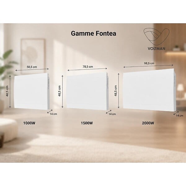 VOLTMAN - Radiateur fonte Fontea Connect Wifi 2000W - façade acier - blanc - Voltman - large