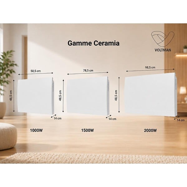 VOLTMAN - Radiateur céramique Ceramia Connect Wifi 2000W - façade acier - blanc - Voltman - large