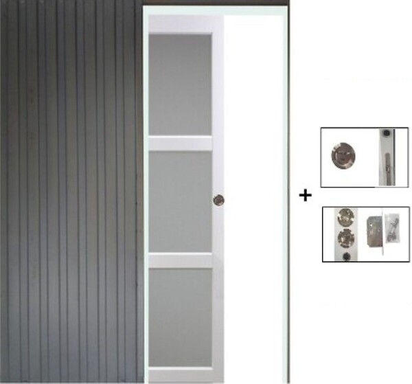 GD MENUISERIES - Porte Coulissante Kenya Blanc Vitrée H204 x L83 cm, Galandage - large