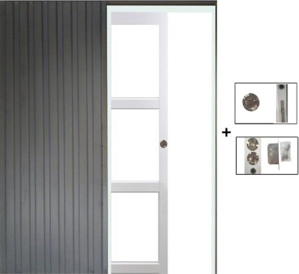 GD MENUISERIES - Porte Coulissante Kenya Blanc Vitrage transparent H204 x L73 cm, à Galandage (sans kit finition) - large