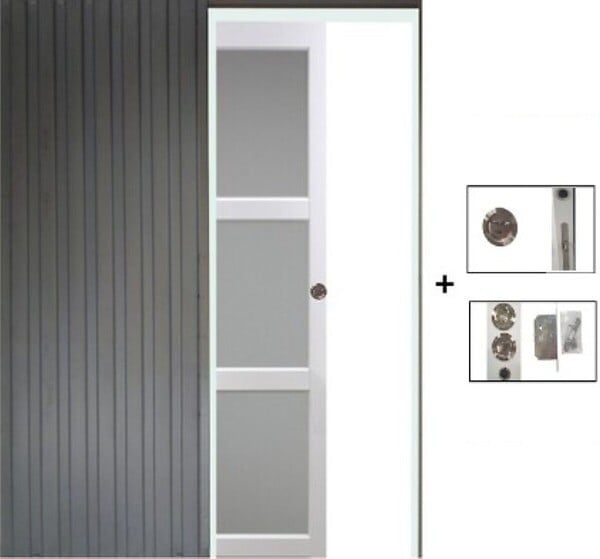 GD MENUISERIES - Porte Coulissante Kenya Blanc Vitrée H204 x L73 cm, Galandage - large
