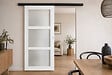 GD MENUISERIES - Porte Coulissante Kenya Blanc Vitrée H204 X L93 cm, Rail Alu Bandeau Noir, 2 Coquilles Blanc - vignette
