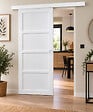 GD MENUISERIES - Porte Coulissante Tamera blanc 4 panneaux H204 x L73 cm, Rail Alu bandeau blanc, Coquilles blanc - vignette