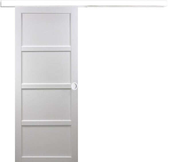 GD MENUISERIES - Porte Coulissante Tamera blanc 4 panneaux H204 x L73 cm, Rail Alu bandeau blanc, Coquilles blanc - large
