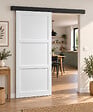 GD MENUISERIES - Porte Coulissante Korya Blanc 3 panneaux H204 x L73 cm, Rail Alu bandeau noir, Coquilles blanc - vignette