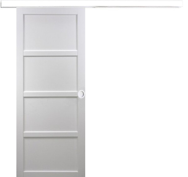 GD MENUISERIES - Porte Coulissante Tamera blanc 4 panneaux H204 x L63 cm, Rail Alu bandeau blanc, Coquilles blanc - large