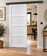 GD MENUISERIES - Porte Coulissante Tamera blanc 4 panneaux H204 x L63 cm, Rail Alu bandeau noir, Coquilles blanc - vignette
