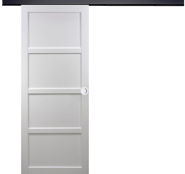 GD MENUISERIES - Porte Coulissante Tamera blanc 4 panneaux H204 x L63 cm, Rail Alu bandeau noir, Coquilles blanc - large