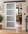 GD MENUISERIES - Porte Coulissante Tana Blanc Vitrée H204 X L63 cm, Rail Alu Bandeau Noir, Coquilles Blanc - vignette