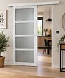 GD MENUISERIES - Porte Coulissante Tana Blanc Vitrée H204 X L83 cm, Rail Alu Bandeau Blanc, Coquilles Blanc - vignette