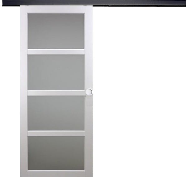 GD MENUISERIES - Porte Coulissante Tana Blanc Vitrée H204 X L73 cm, Rail Alu Bandeau Noir, Coquilles Blanc - large