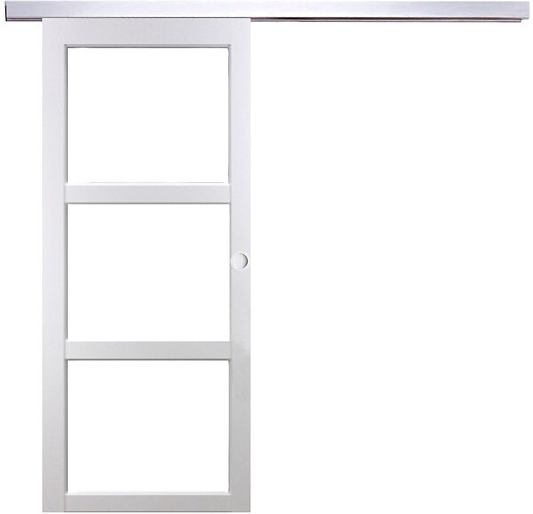 GD MENUISERIES - Porte Coulissante Kenya Blanc Vitrage transparent H204 x L83 cm, Rail Alu, Coquilles blanc - large