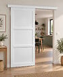GD MENUISERIES - Porte Coulissante Korya Blanc 3 panneaux H204 x L93 cm, Rail Alu bandeau blanc, Coquilles blanc - vignette