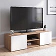 ID MARKET - Meuble TV 113 cm ELI bois façon hêtre portes blanches - vignette