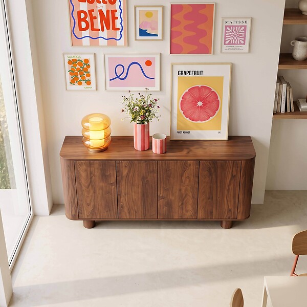OVIALA - Buffet scandinave 4 portes L160 cm bois foncé - Dario - large