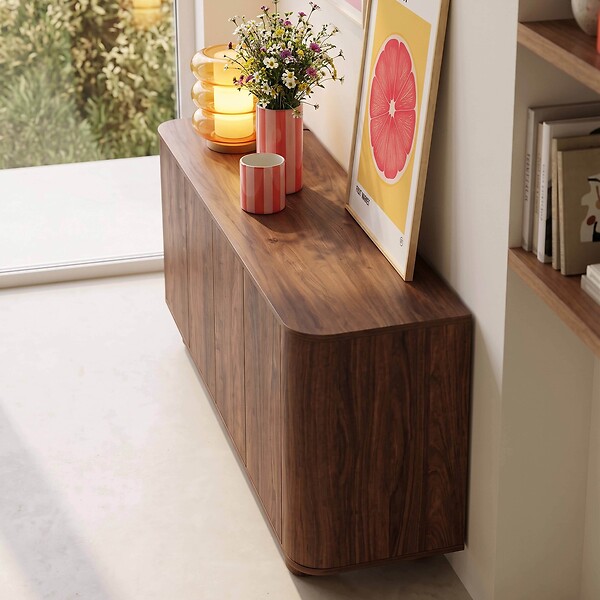 OVIALA - Buffet scandinave 4 portes L160 cm bois foncé - Dario - large