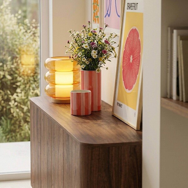 OVIALA - Buffet scandinave 4 portes L160 cm bois foncé - Dario - large