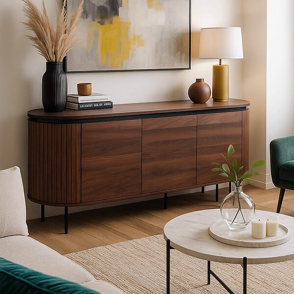 OVIALA - Buffet 3 portes moderne rectangulaire L160 cm bois foncé - Hemera - large