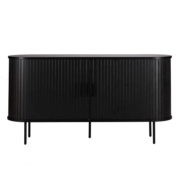 OVIALA - Buffet 2 portes en mélaminé et acier 140 cm noir - Marius - large