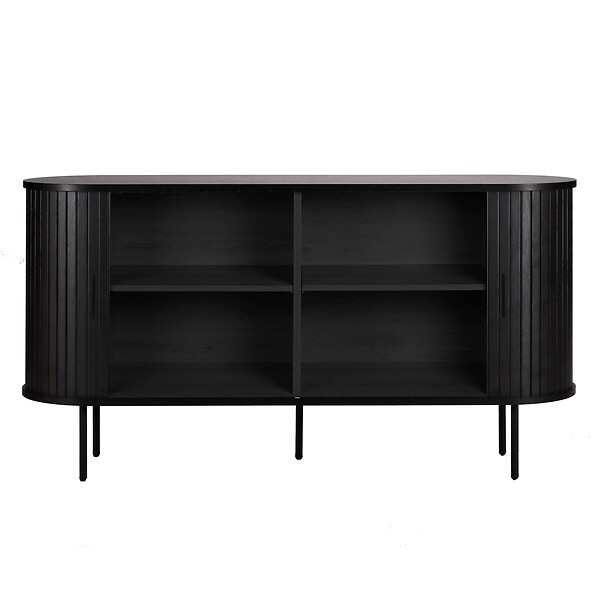 OVIALA - Buffet 2 portes en mélaminé et acier 140 cm noir - Marius - large