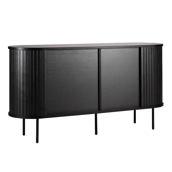 OVIALA - Buffet 2 portes en mélaminé et acier 140 cm noir - Marius - large