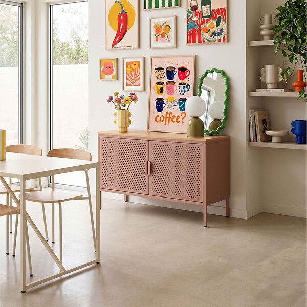 OVIALA - Buffet moderne 2 portes L100 cm en métal marron - Punchy - large