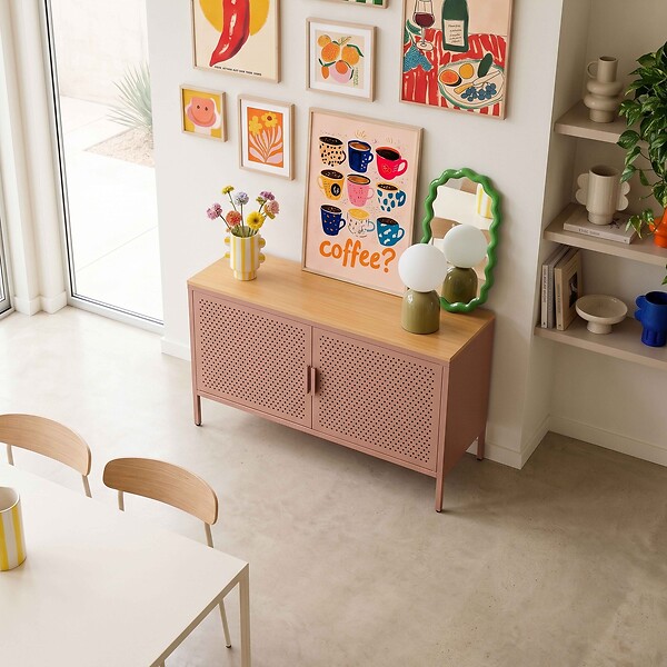 OVIALA - Buffet moderne 2 portes L100 cm en métal marron - Punchy - large