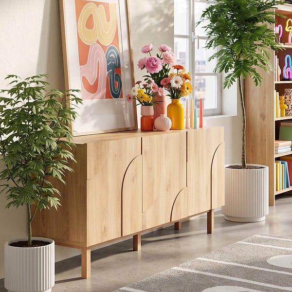 OVIALA - Buffet 3 portes en mélaminé 160 cm effet bois - Thea - large
