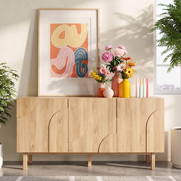 OVIALA - Buffet 3 portes en mélaminé 160 cm effet bois - Thea - large
