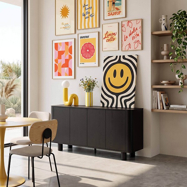 OVIALA - Buffet scandinave 4 portes L160 cm bois noir - Dario - large