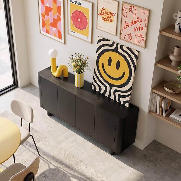 OVIALA - Buffet scandinave 4 portes L160 cm bois noir - Dario - large