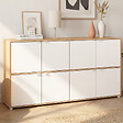 ID MARKET - Buffet casier 130 cm CASSIE 8 portes blanc et bois - vignette