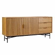 OVIALA - Buffet 2 portes et 3 tiroirs en mélaminé et acier 160 cm beige - Gabin - vignette