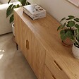 OVIALA - Buffet 2 portes et 3 tiroirs en mélaminé et acier 160 cm beige - Gabin - vignette