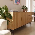 OVIALA - Buffet 2 portes et 3 tiroirs en mélaminé et acier 160 cm beige - Gabin - vignette