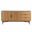 OVIALA - Buffet 2 portes et 3 tiroirs en mélaminé et acier 160 cm beige - Gabin - vignette