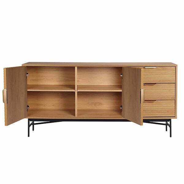 OVIALA - Buffet 2 portes et 3 tiroirs en mélaminé et acier 160 cm beige - Gabin - large