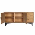 OVIALA - Buffet 2 portes et 3 tiroirs en mélaminé et acier 160 cm beige - Gabin - vignette
