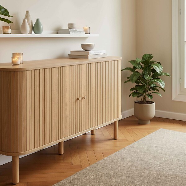 OVIALA - Buffet 2 portes scandinave rectangulaire L140 cm bois clair - Taylor - large