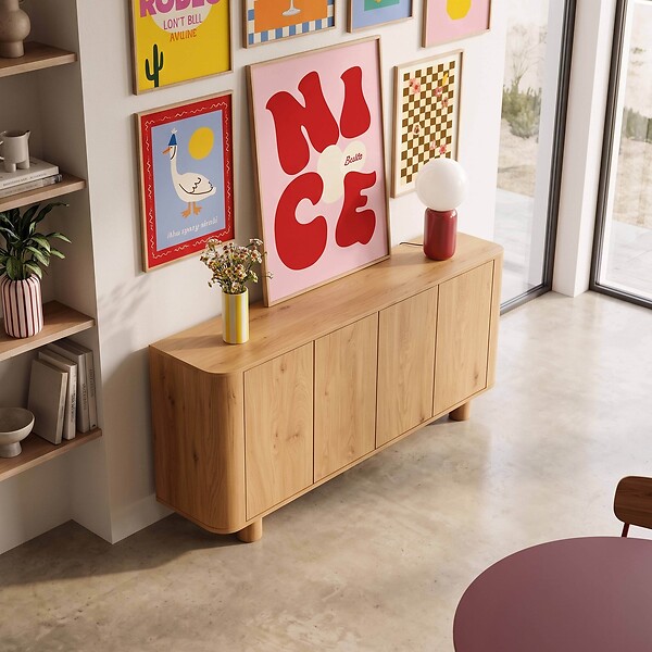 OVIALA - Buffet scandinave 4 portes L160 cm bois clair - Dario - large