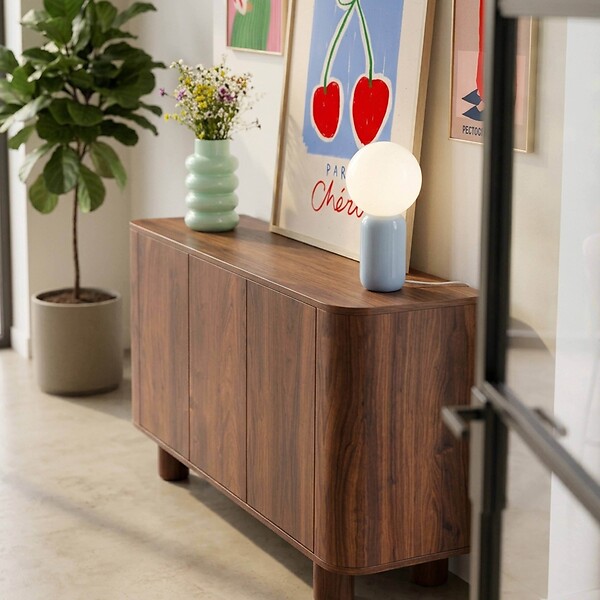 OVIALA - Buffet 3 portes moderne rectangulaire L120 cm bois foncé - Dario - large