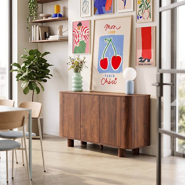 OVIALA - Buffet 3 portes moderne rectangulaire L120 cm bois foncé - Dario - large