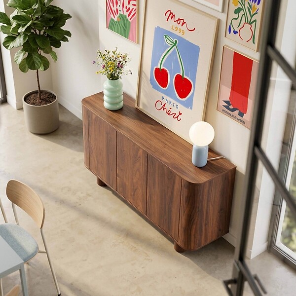 OVIALA - Buffet 3 portes moderne rectangulaire L120 cm bois foncé - Dario - large
