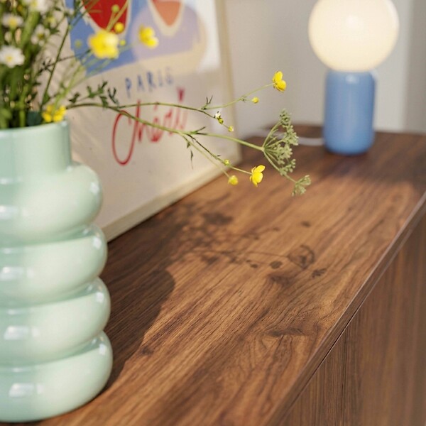 OVIALA - Buffet 3 portes moderne rectangulaire L120 cm bois foncé - Dario - large