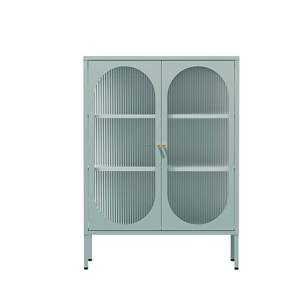 OVIALA - Buffet moderne 2 portes 80 cm en métal et verre vert sauge - Dreamy - large