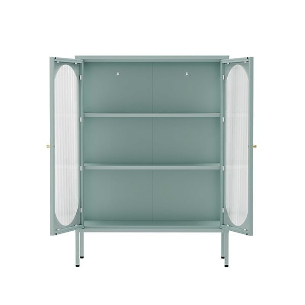 OVIALA - Buffet moderne 2 portes 80 cm en métal et verre vert sauge - Dreamy - large