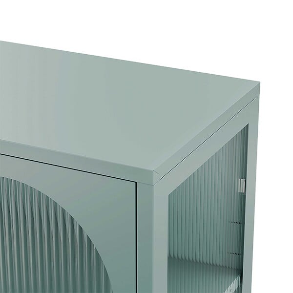 OVIALA - Buffet moderne 2 portes 80 cm en métal et verre vert sauge - Dreamy - large